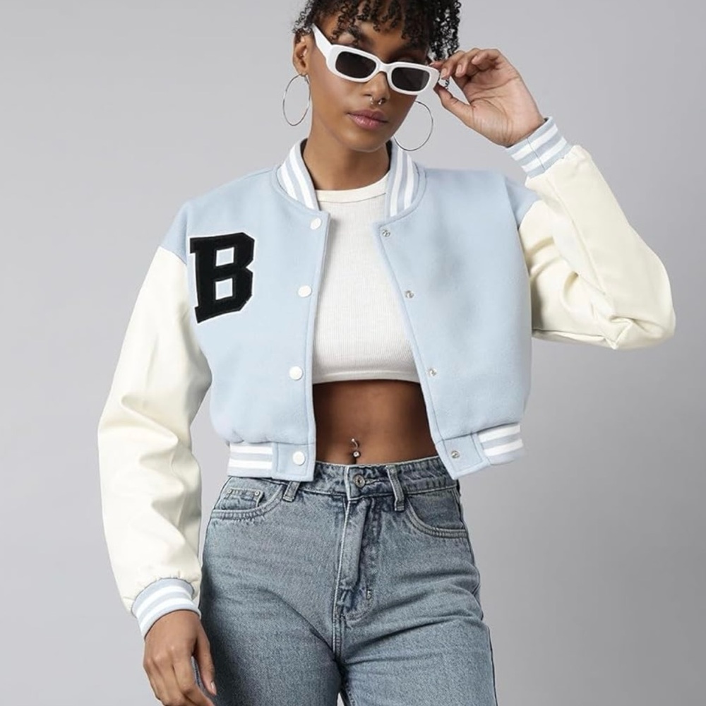 Better Be Blue and Cream Varsity Jacket with Classic Patch